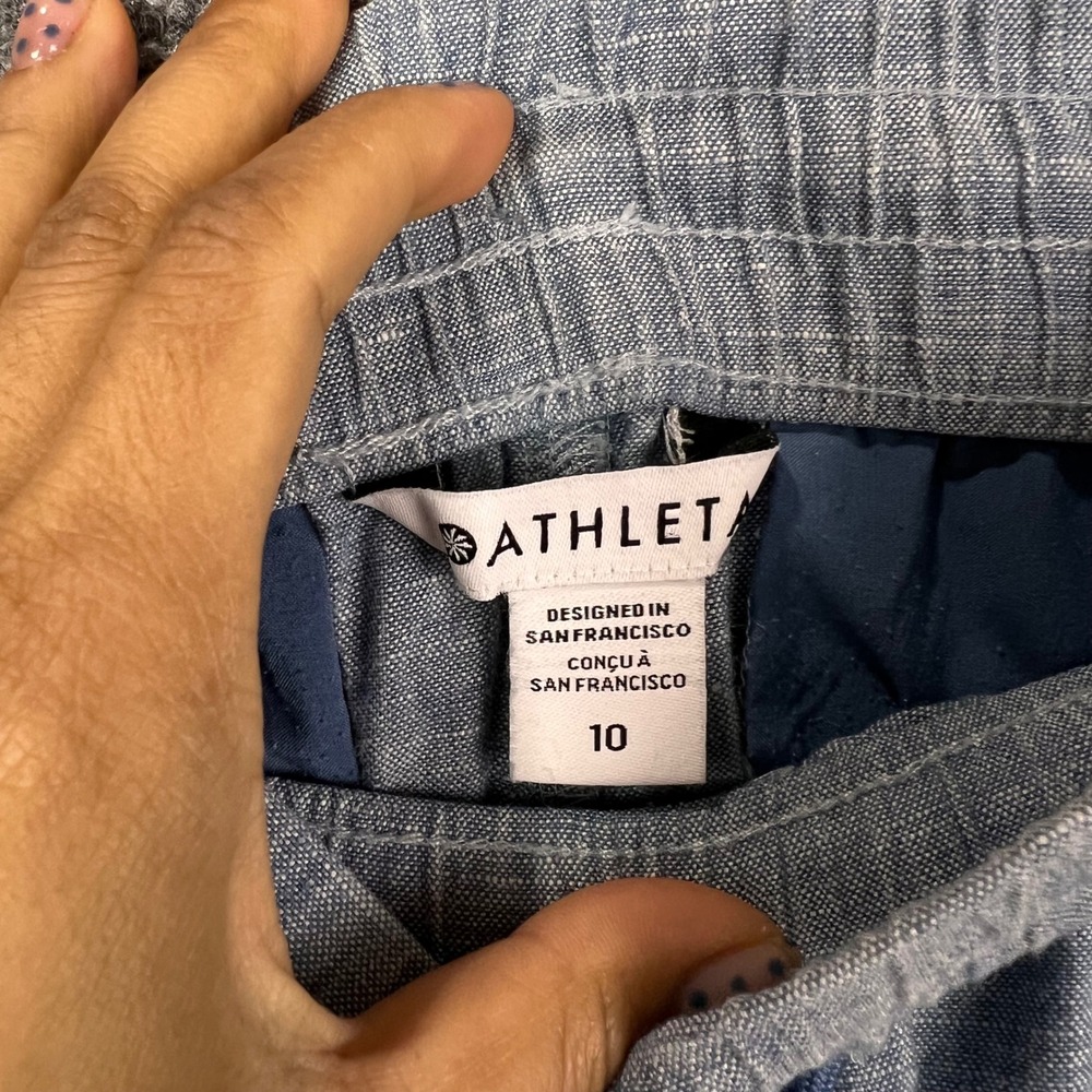 Athleta 100% Linen Pants 10 Blue Drawstring Elastic Waist Split - Picture 8 of 10